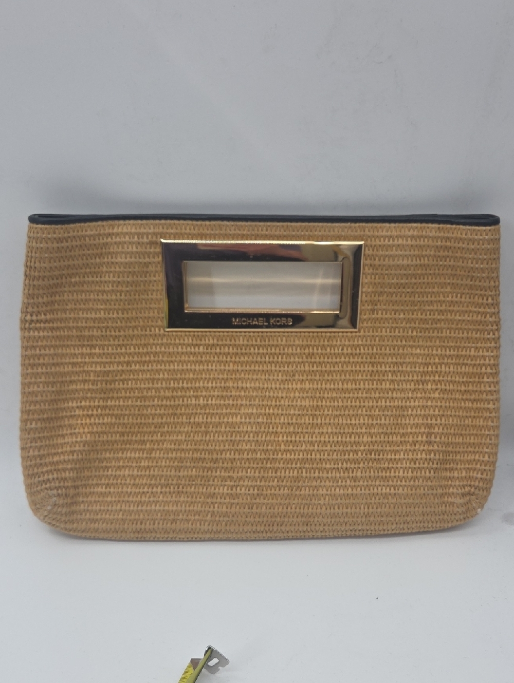 Michael Kors Tan Woven Clutch with Gold Handle Detail